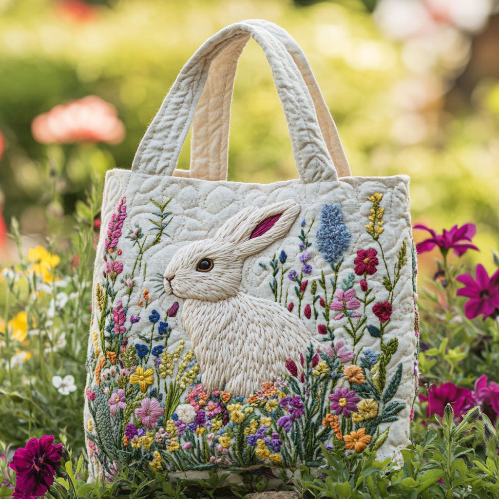 Bunny Garden Quilted Tote Bag – quilted tote bag by Moira Dublin