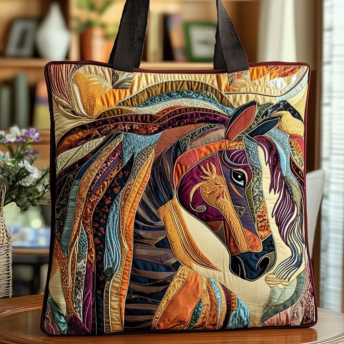 Multicolor Mosaic Horse Quilted Tote Bag – quilted tote bag by Moira Dublin