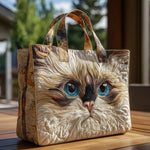 White Cat with Blue Eyes Quilted Tote Bag – quilted tote bag by Moira Dublin