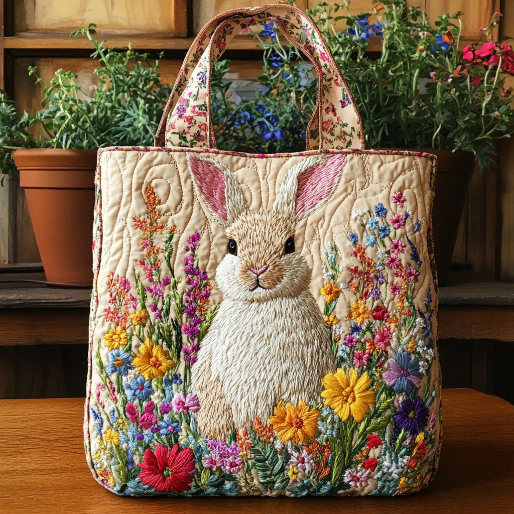 Rabbit Flower Quilted Tote Bag – quilted tote bag by Moira Dublin
