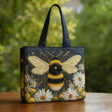 Bee with Daisies and Stars Quilted Tote Bag – quilted tote bag by Moira Dublin