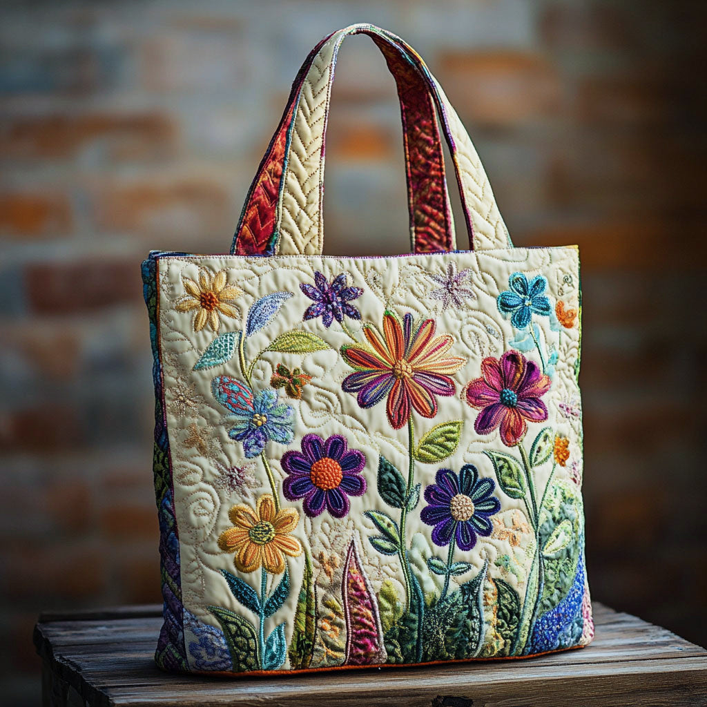 Colorful Garden Quilted Tote Bag – quilted tote bag by Moira Dublin