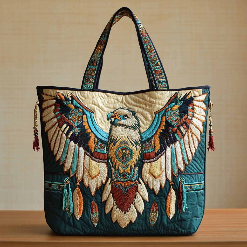 Native Eagle Quilted Tote Bag – quilted tote bag by Moira Dublin