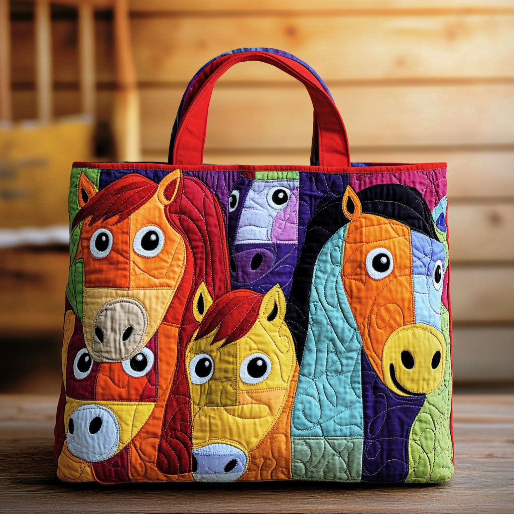Folk Stallions Quilted Tote Bag – quilted tote bag by Moira Dublin