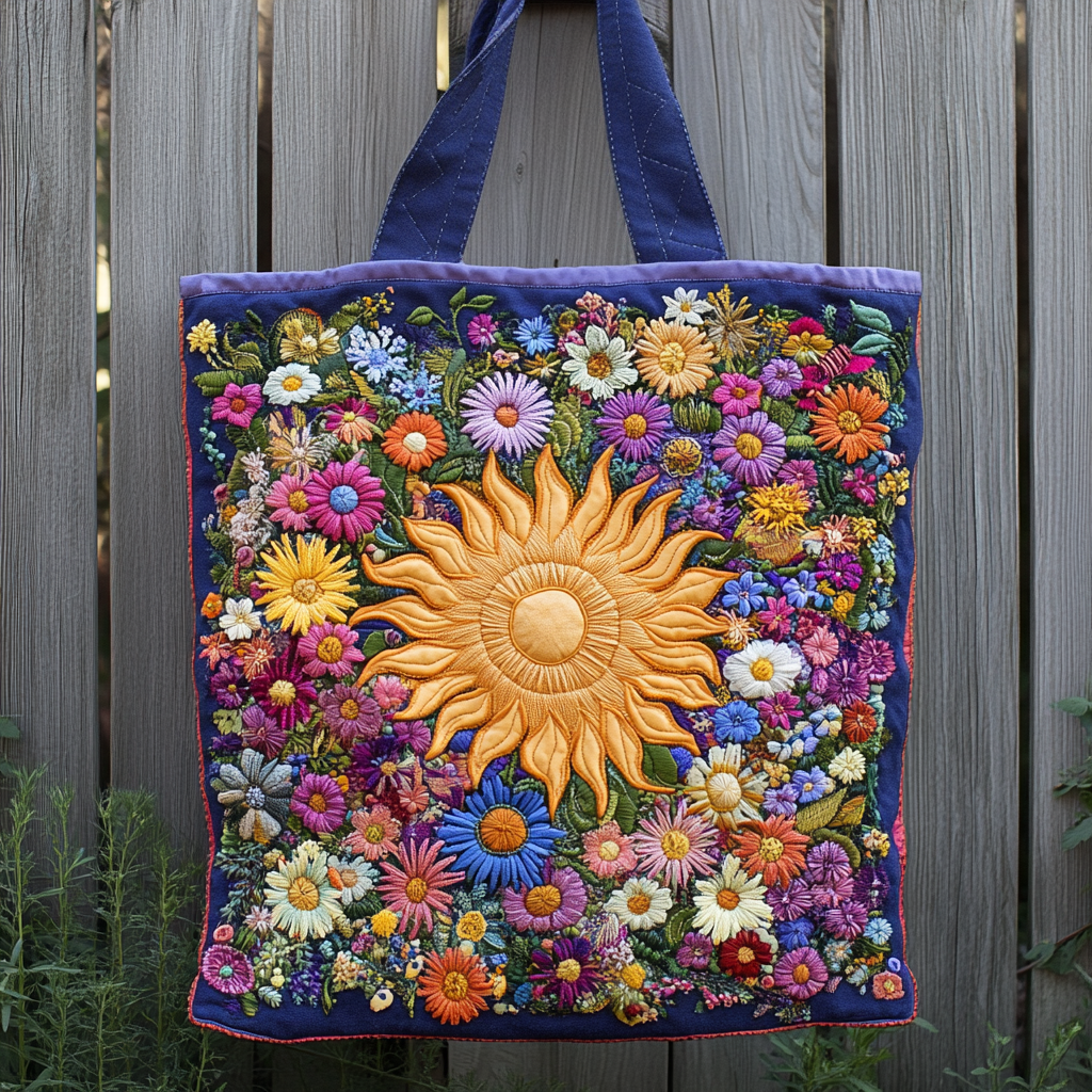 Sun Wildflowers Quilted Tote Bag – quilted tote bag by Moira Dublin