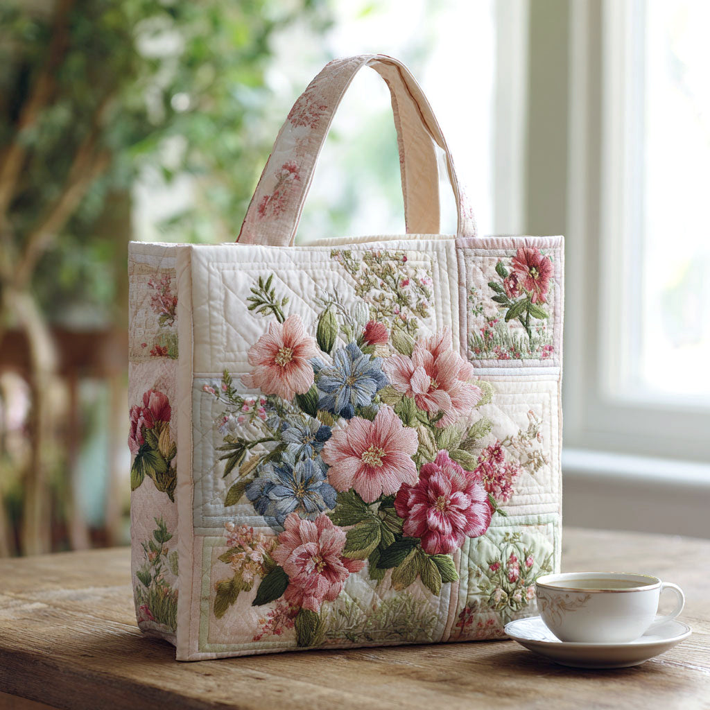 Flower Time Quilted Tote Bag – quilted tote bag by Moira Dublin
