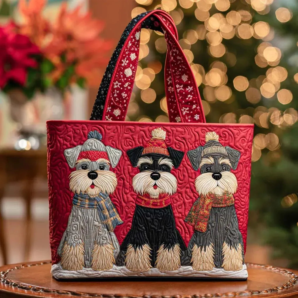 Schnauzer Trio Quilted Tote Bag – quilted tote bag by Moira Dublin