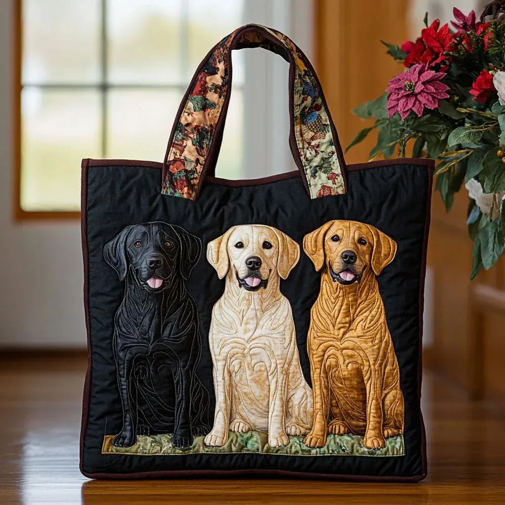 Three Labradors Quilted Tote Bag – quilted tote bag by Moira Dublin