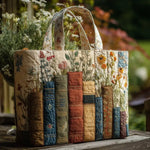 Books and Flowers Quilted Tote Bag – quilted tote bag by Moira Dublin