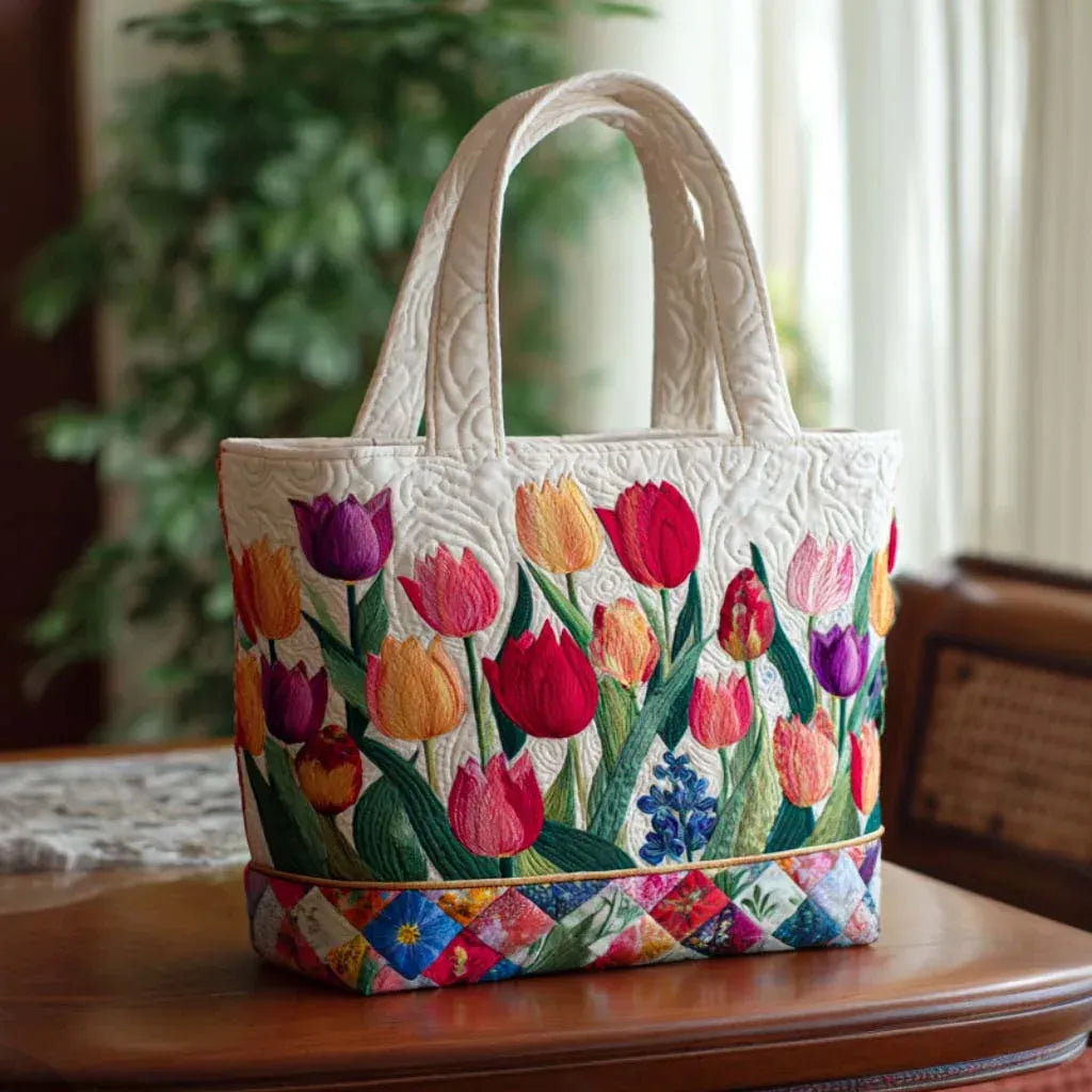 Tulip Garden Quilted Tote Bag – quilted tote bag by Moira Dublin