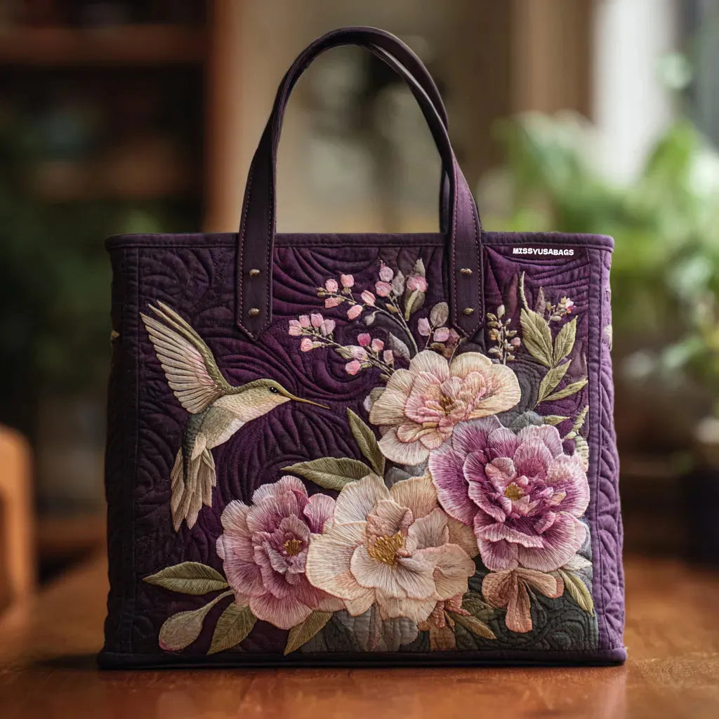 Hummingbirds and Orchids Quilted Tote Bag – quilted tote bag by Moira Dublin