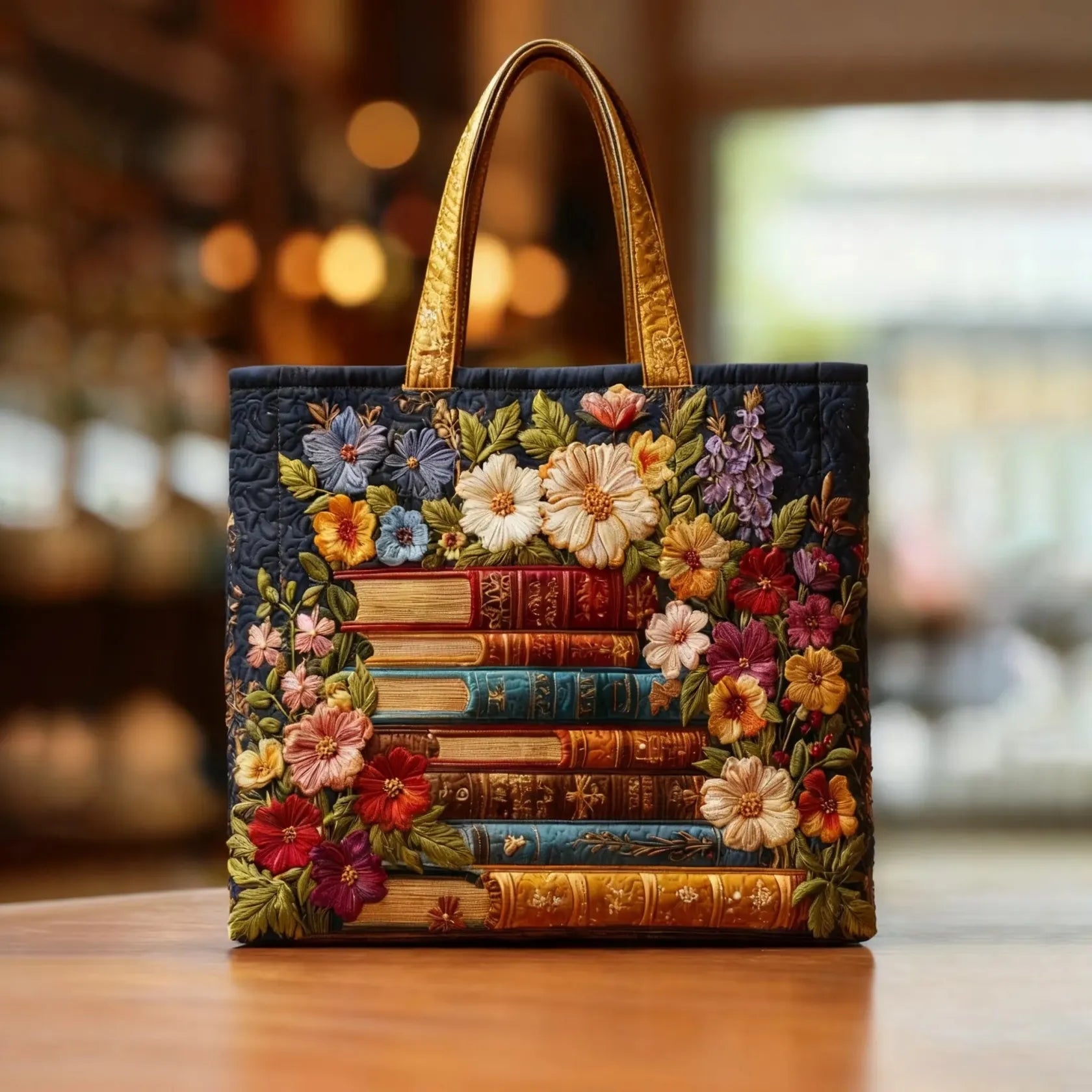 Floral and Books Print Quilted Tote Bag – quilted tote bag by Moira Dublin