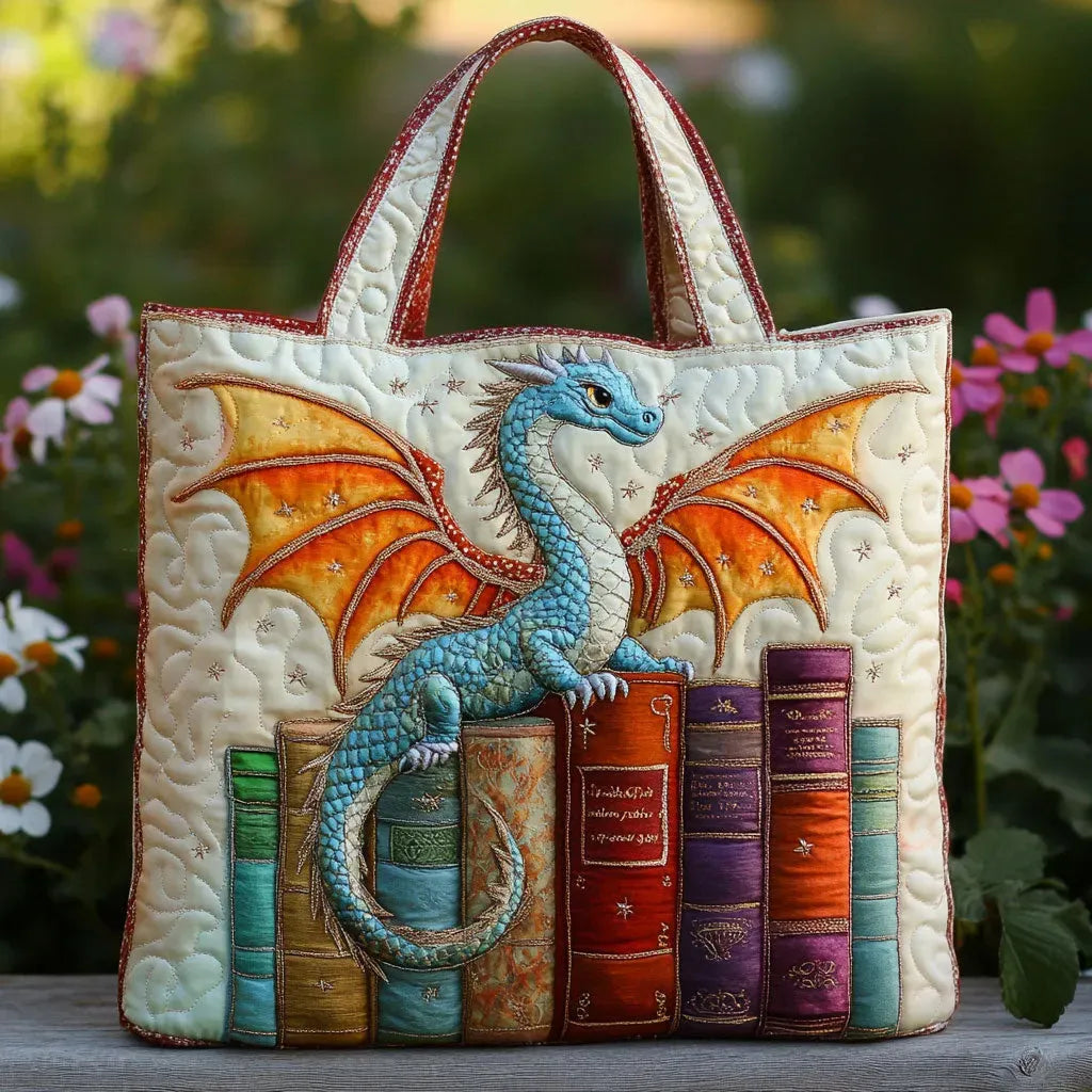 Emerald Dragon Book Guardian Quilted Tote Bag – quilted tote bag by Moira Dublin