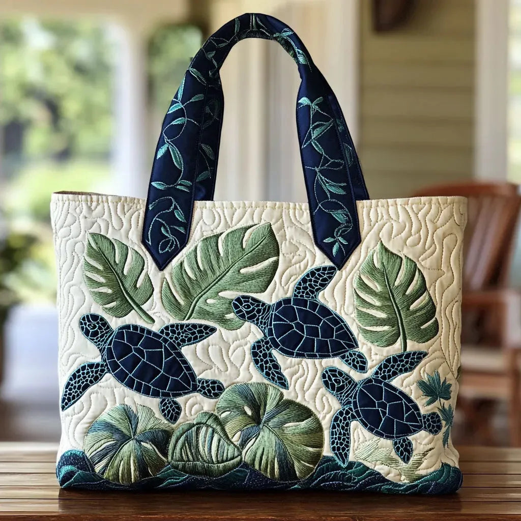 Sea Turtle Grace Quilted Tote Bag – quilted tote bag by Moira Dublin