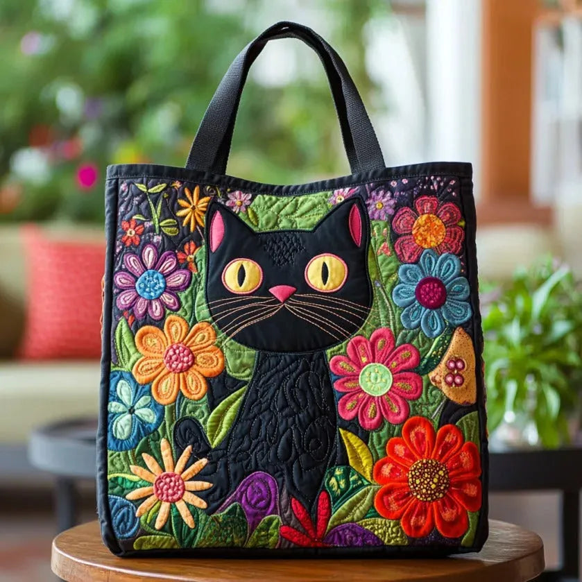 Enchanted Black Cat Quilted Tote Bag – quilted tote bag by Moira Dublin