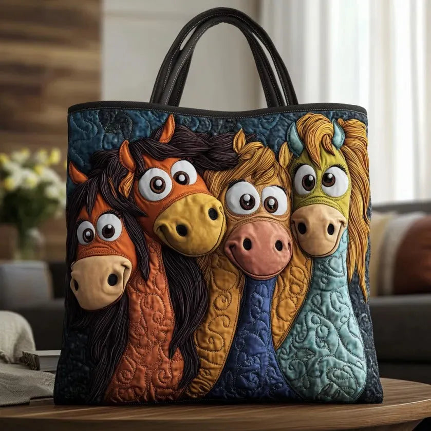 Playful Ponies Quilted Tote Bag – quilted tote bag by Moira Dublin