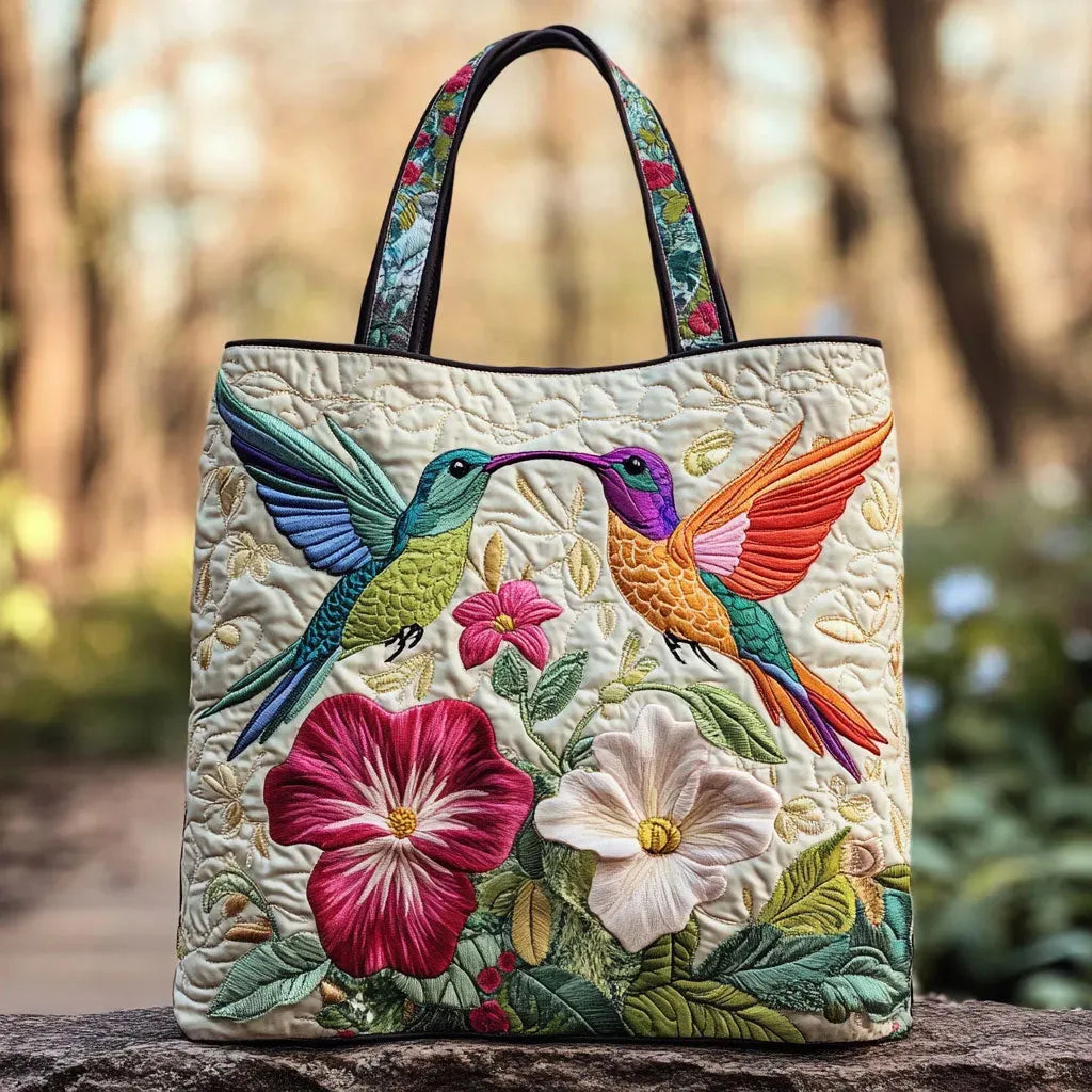 Hummingbird and White Flowers Quilted Tote Bag – quilted tote bag by Moira Dublin