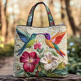 Hummingbird and White Flowers Quilted Tote Bag – quilted tote bag by Moira Dublin