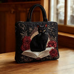 Black Cat on Books Quilted Tote Bag – quilted tote bag by Moira Dublin