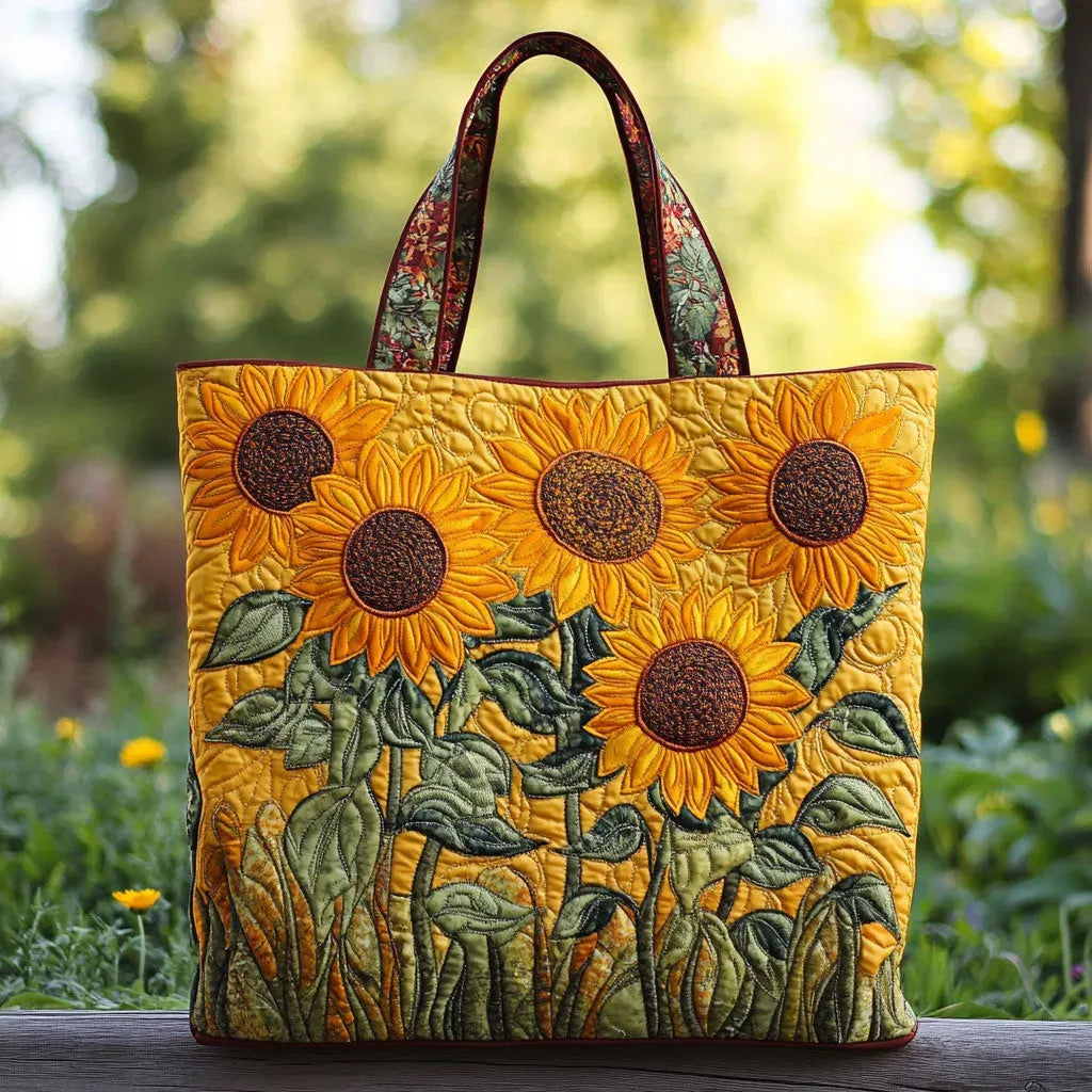 Sunflowers Quilted Tote Bag – quilted tote bag by Moira Dublin