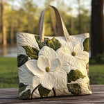 Elegant White Lilies Quilted Tote Bag – quilted tote bag by Moira Dublin