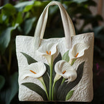 White Calla Lilies Quilted Tote Bag – quilted tote bag by Moira Dublin