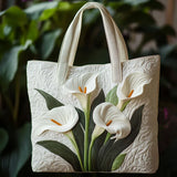 White Calla Lilies Quilted Tote Bag – quilted tote bag by Moira Dublin