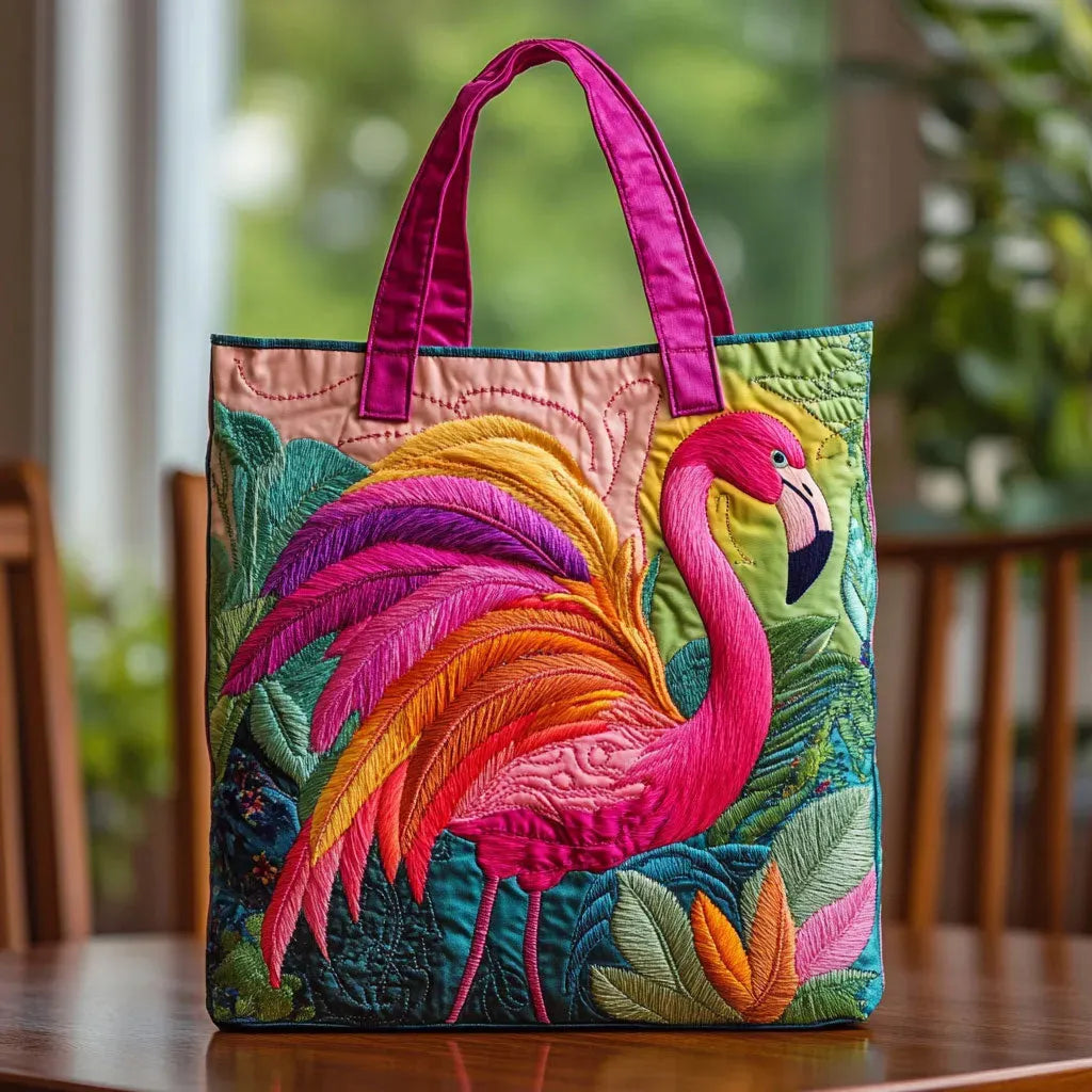 Rainbow Flamingo Quilted Tote Bag – quilted tote bag by Moira Dublin