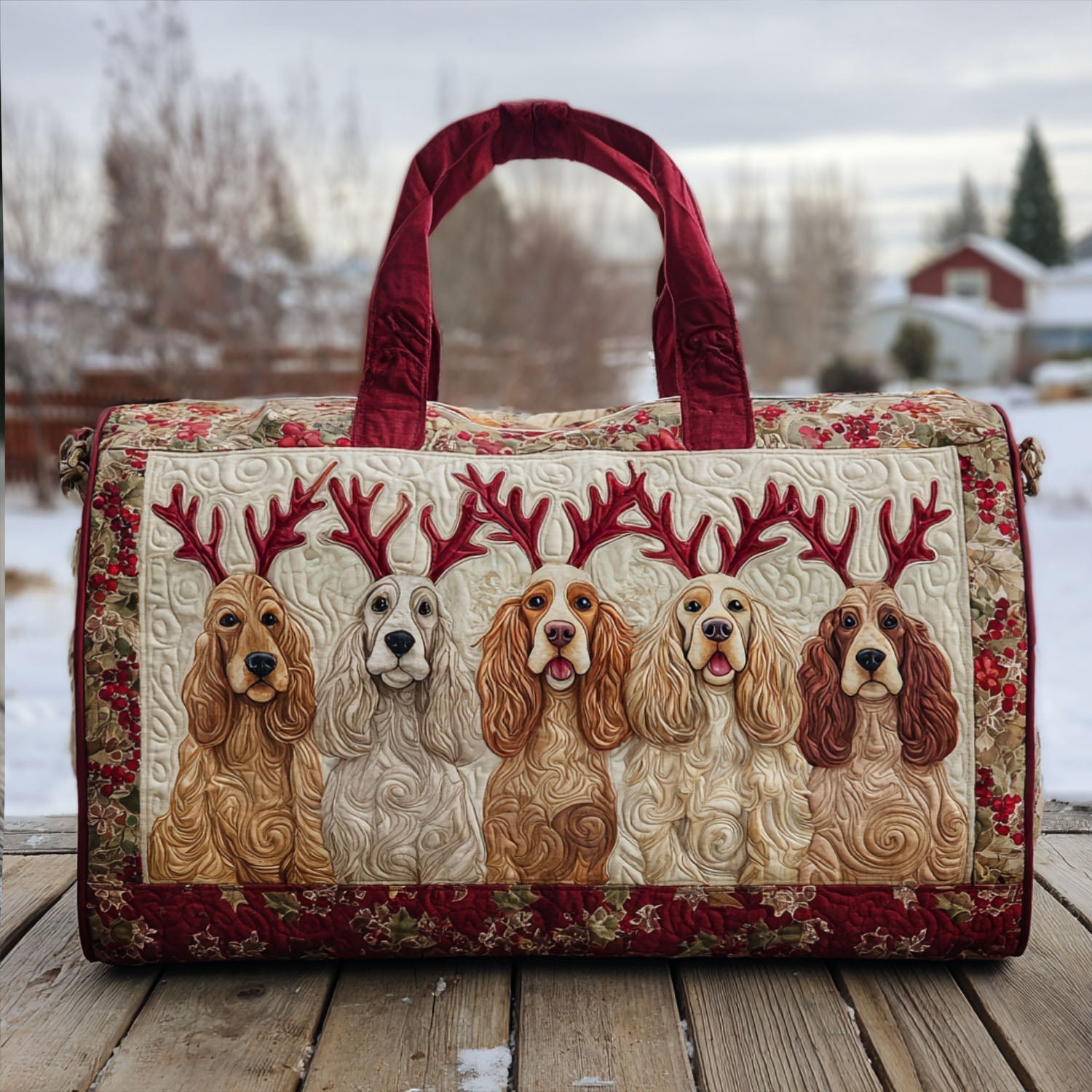 Bouncy Spaniel Quilted Duffle Bag – quilted duffle bag by Moira Dublin