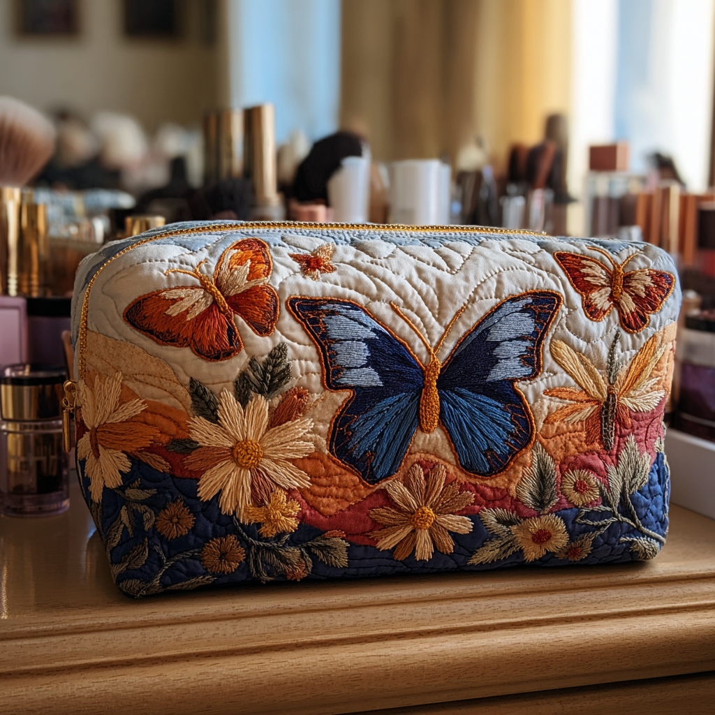 Butterfly Grace Quilted Makeup Bag – quilted makeup bag by Moira Dublin
