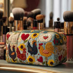 Chicken Spring Quilted Makeup Bag – quilted makeup bag by Moira Dublin