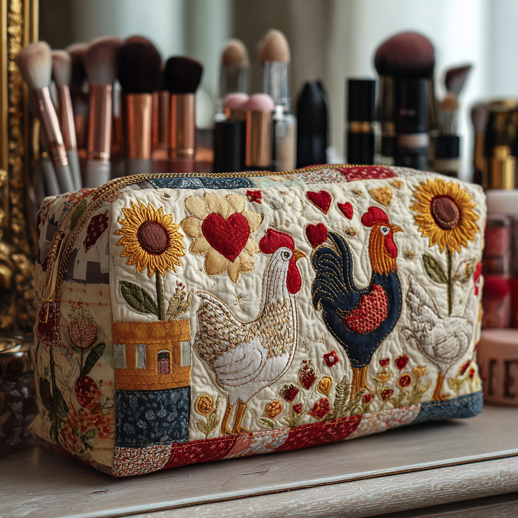 Chicken Valley Quilted Makeup Bag – quilted makeup bag by Moira Dublin