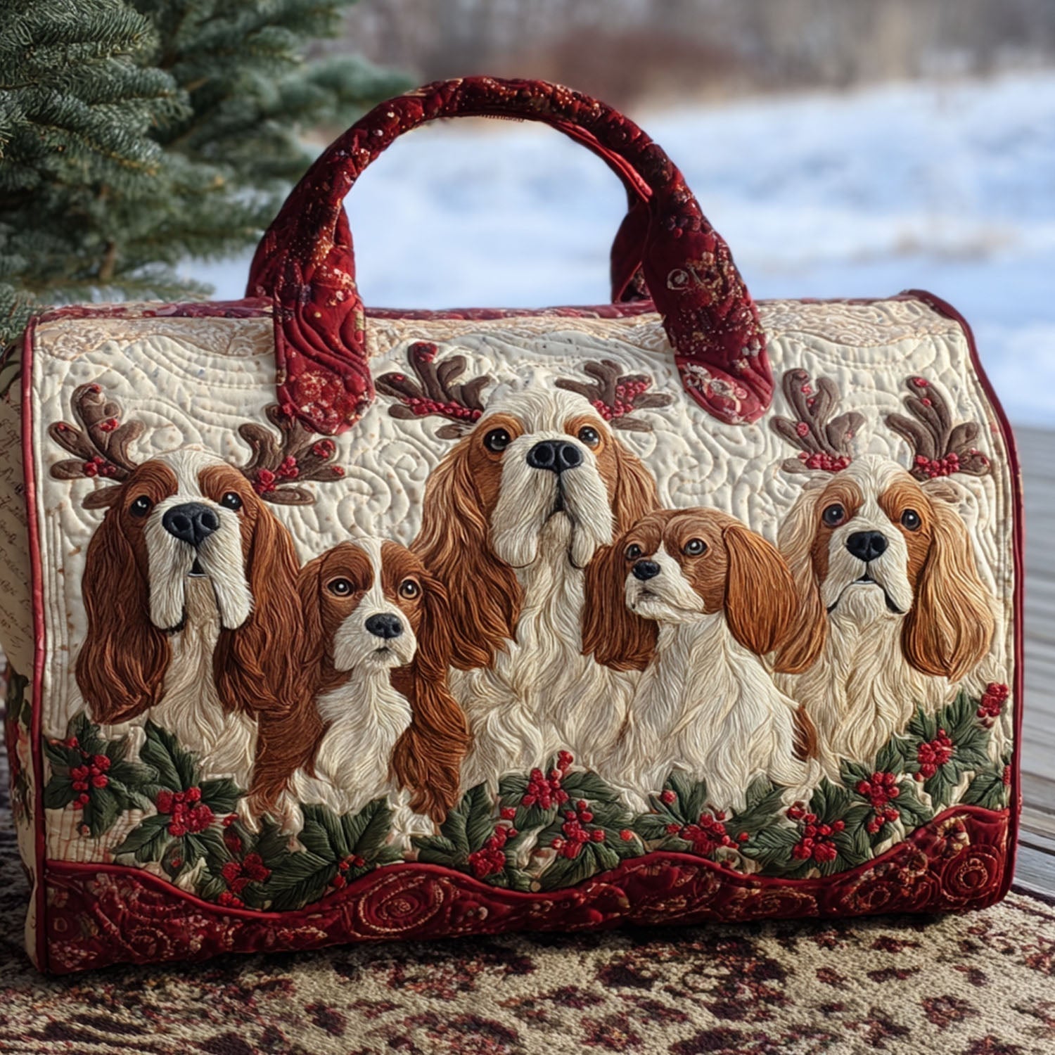 Christmas Spaniel Quilted Duffle Bag – quilted duffle bag by Moira Dublin