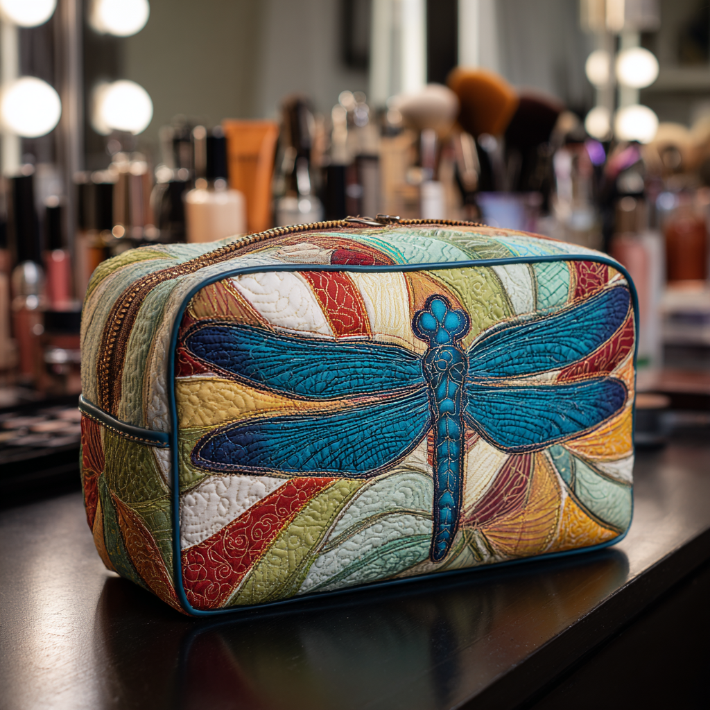 Colorful Dragonfly Quilted Makeup Bag – quilted makeup bag by Moira Dublin