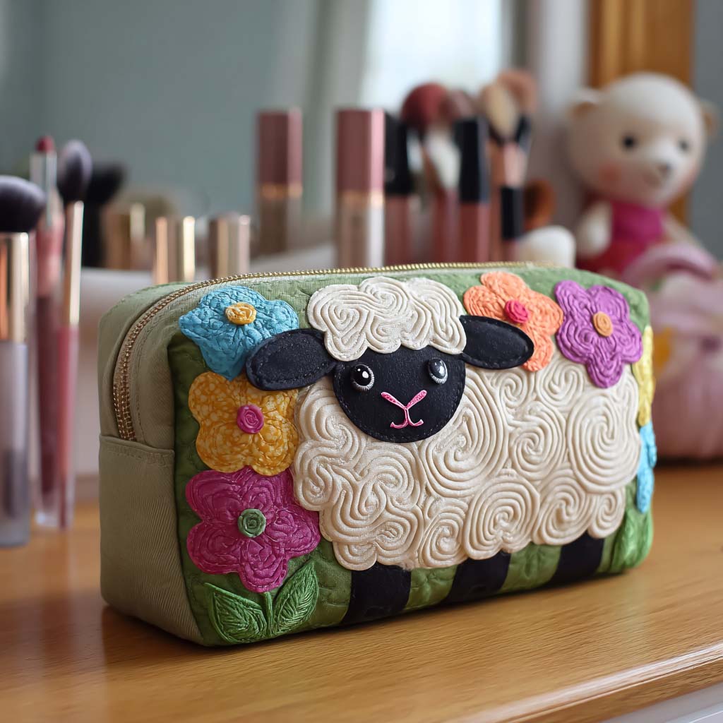 Sheep Quilted Makeup Bag – quilted makeup bag by Moira Dublin