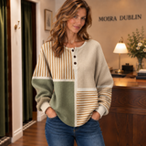 Luna - Beige Jumper with Stripe and Patchwork Pattern