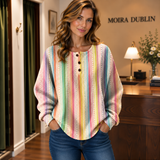 Sara - Pullover with Colourful Stripe Pattern and Button Placket