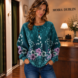 Nora - Petrol Coloured Jumper with Floral Design