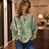 Ingrid - Green Sweater with Christmas Tree Pattern
