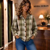 Hazel | Olive Green Checked Cardigan with Buttons