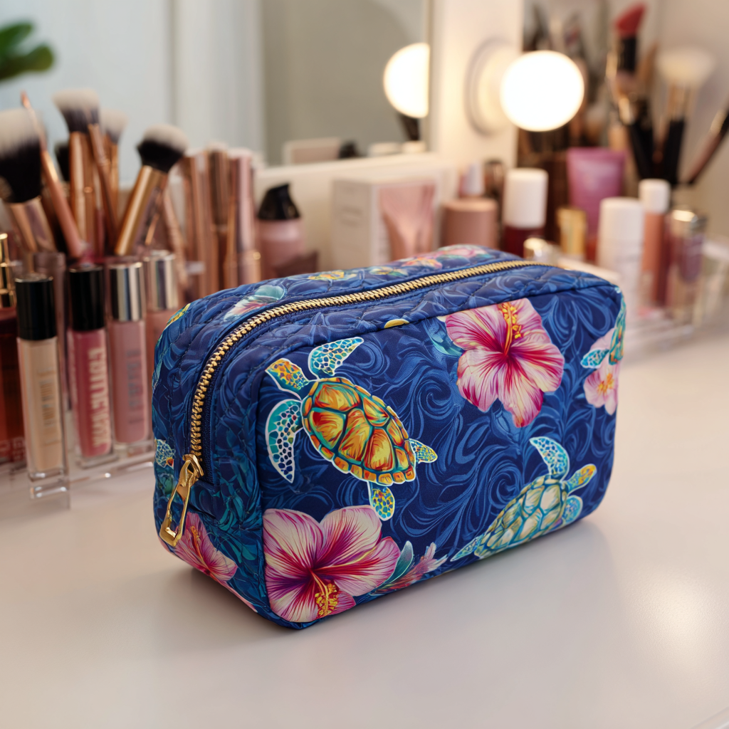 Ocean Turtle Quilted Makeup Bag – quilted makeup bag by Moira Dublin