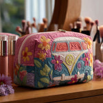 Retro Bloom Journey Quilted Makeup Bag – quilted makeup bag by Moira Dublin