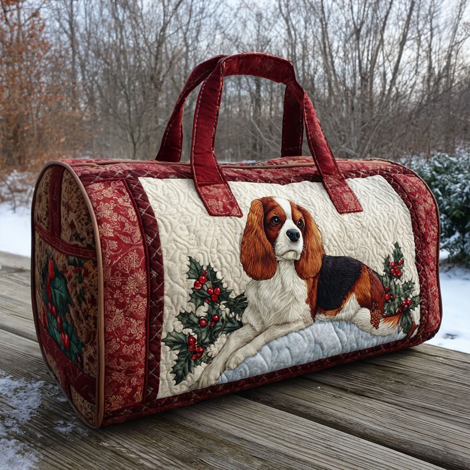 Snowflake Spaniel Quilted Duffle Bag – quilted duffle bag by Moira Dublin