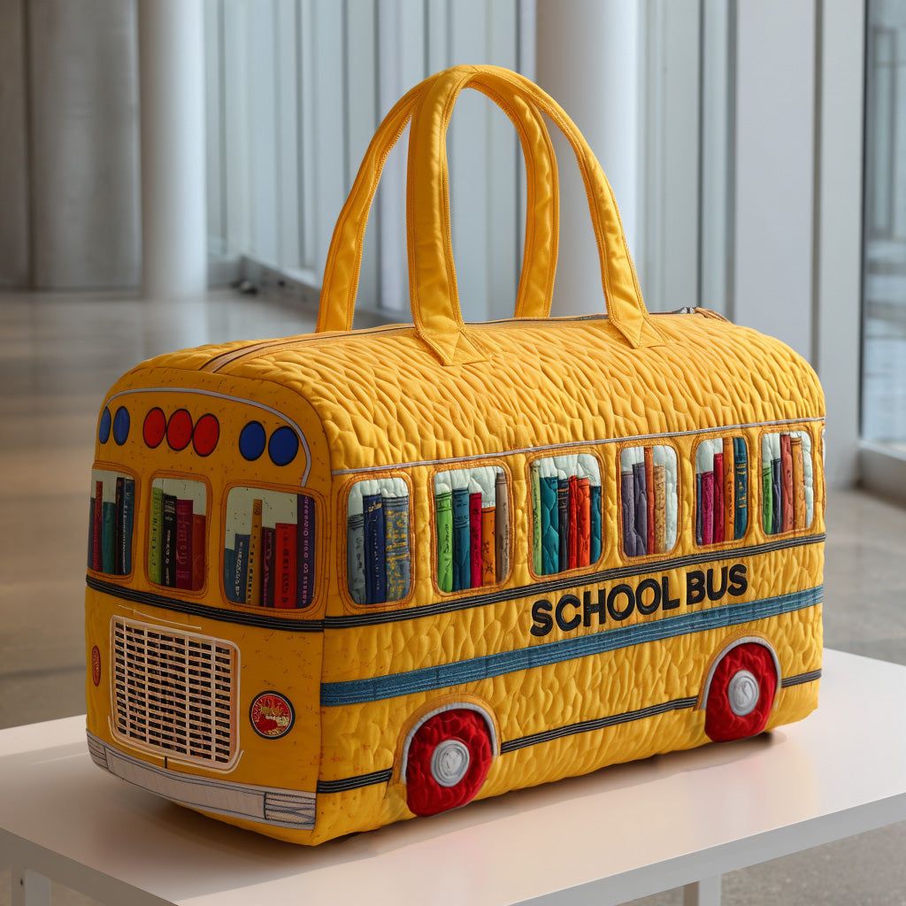 Yellow Bus Quilted Duffle Bag – quilted duffle bag by Moira Dublin