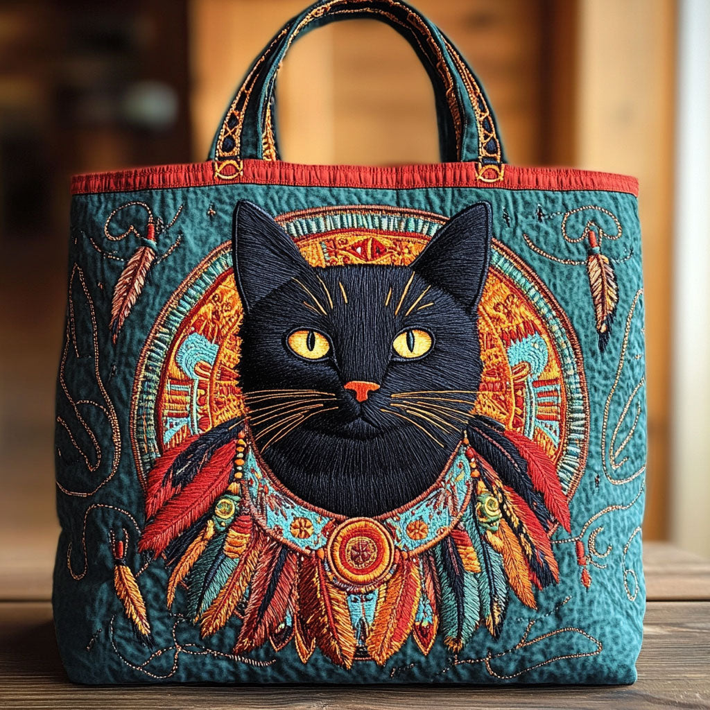 Native American Cat Quilted Tote Bag – quilted tote bag by Moira Dublin