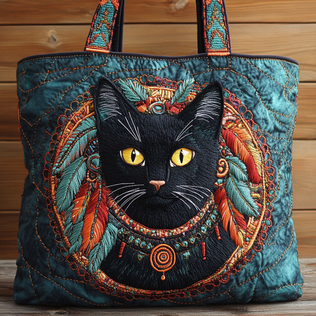 Tribal Cat Quilted Tote Bag – quilted tote bag by Moira Dublin