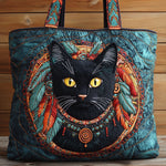 Tribal Cat Quilted Tote Bag – quilted tote bag by Moira Dublin