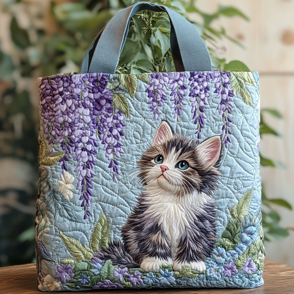Wisteria Kitten Quilted Tote Bag – quilted tote bag by Moira Dublin