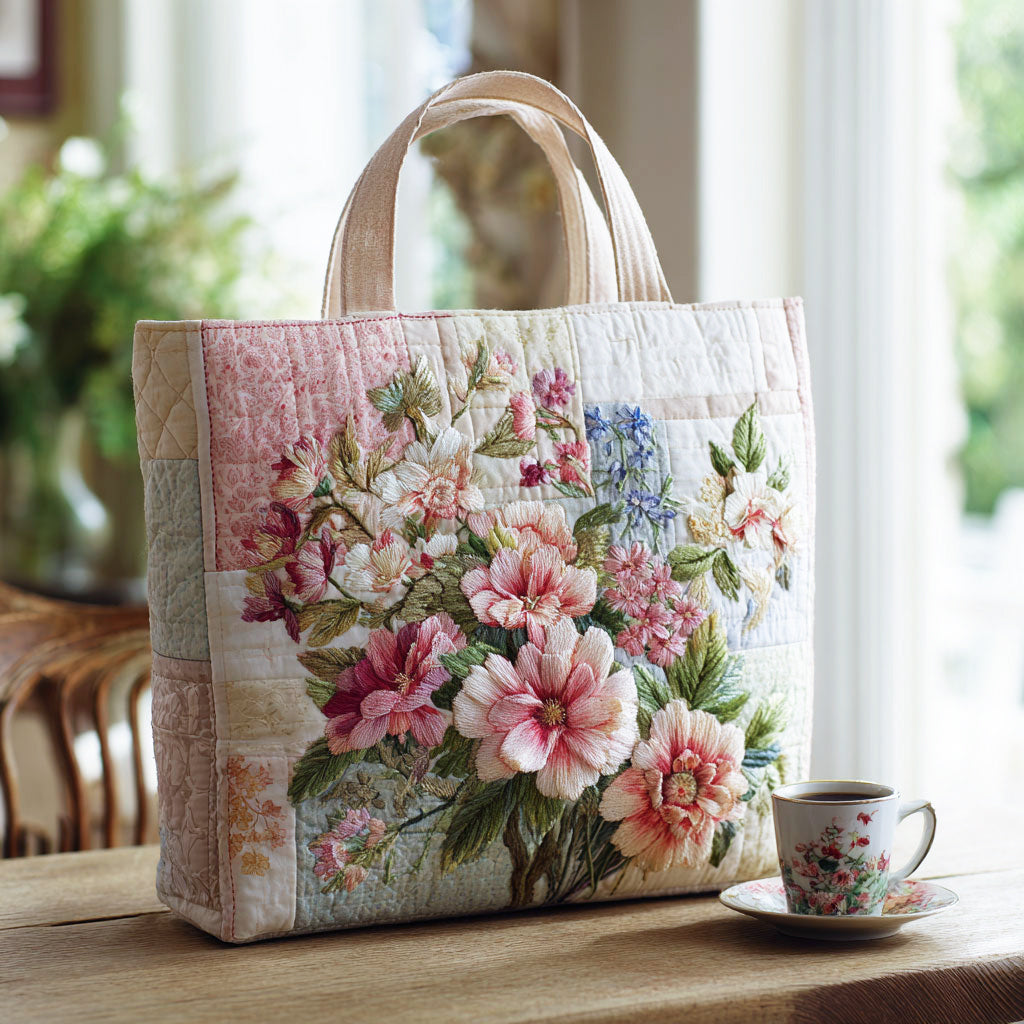 Bloom Flower Quilted Tote Bag – quilted tote bag by Moira Dublin