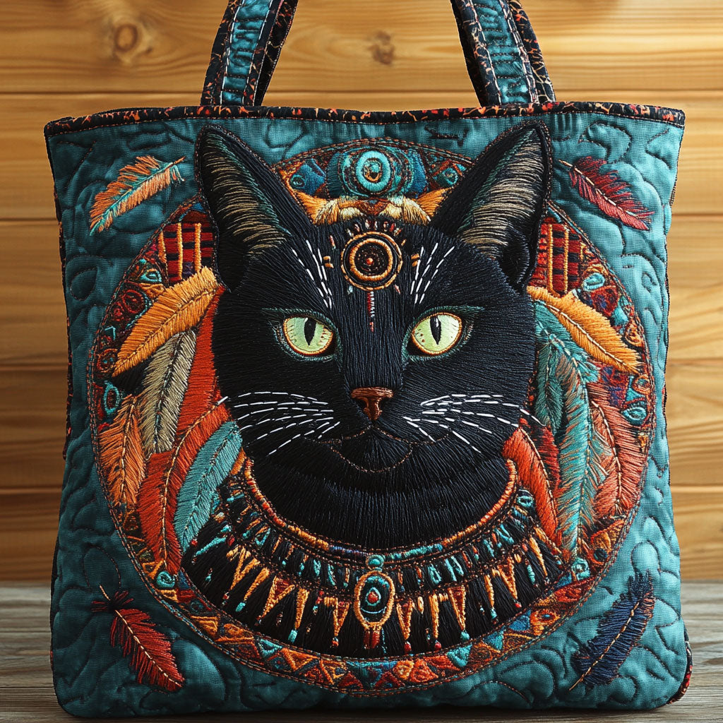 Native Cat Quilted Tote Bag – quilted tote bag by Moira Dublin
